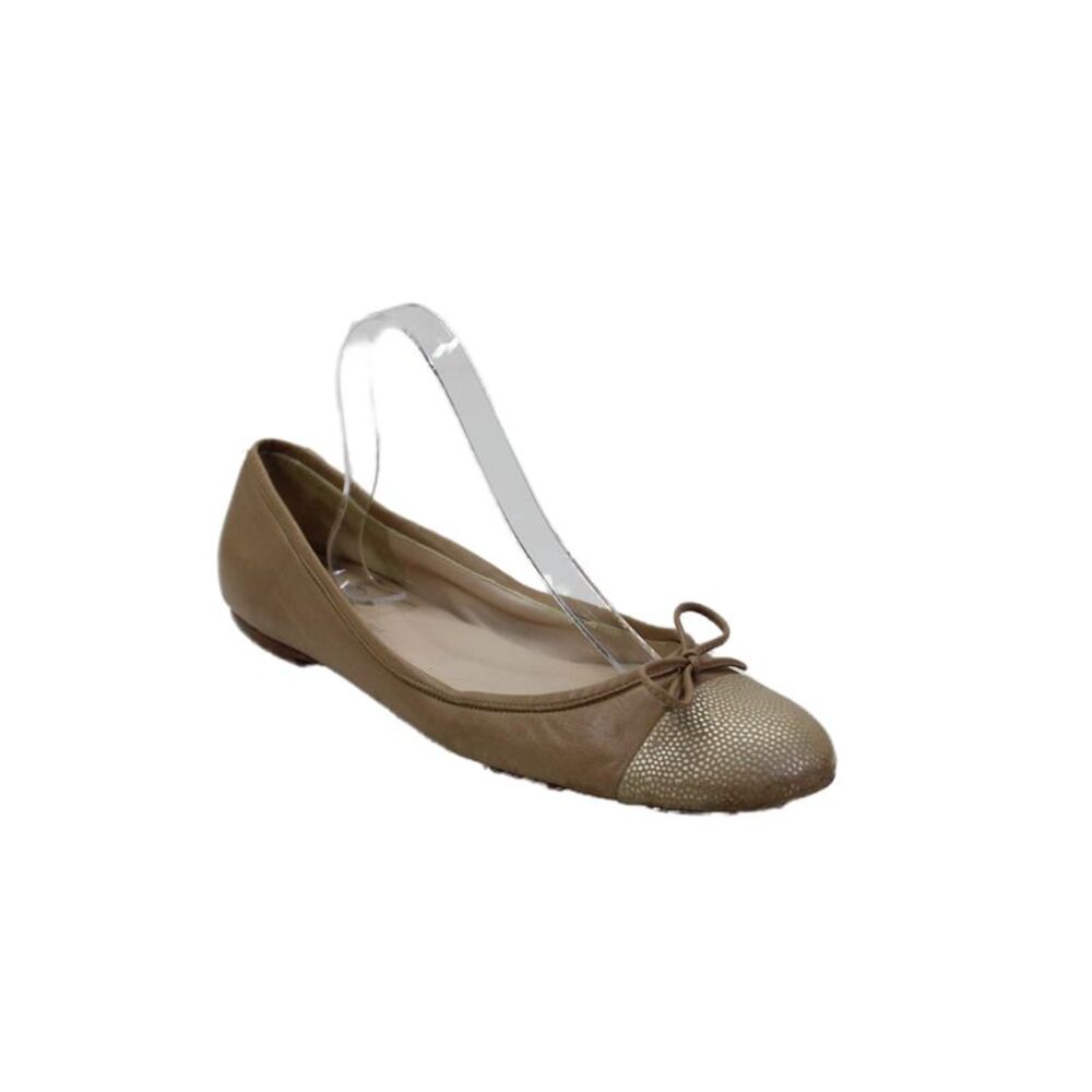 Delman Womens Slip On Metallic Cap Toe Bow Ballet Flats Brown Leather Size 10M